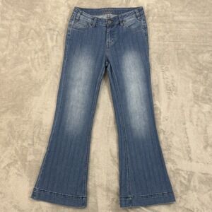 Rock & Roll Denim Jeans Womens W28 L32 Mid Rise Trouser Flare Leg Stripe Viscose